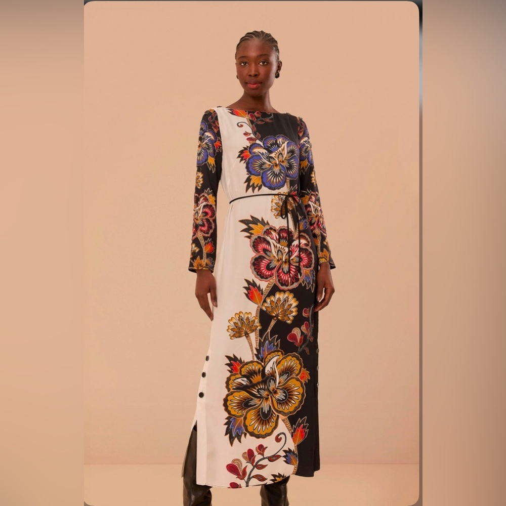 Farm Rio Black And White Maxi Floral Midi Dress - Picture 3 of 9